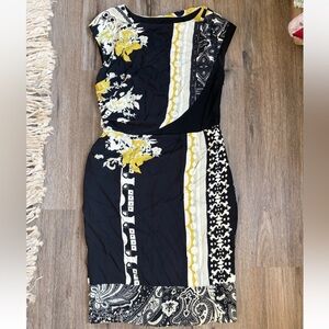 Etro Black and Yellow Floral Patchwork Dress